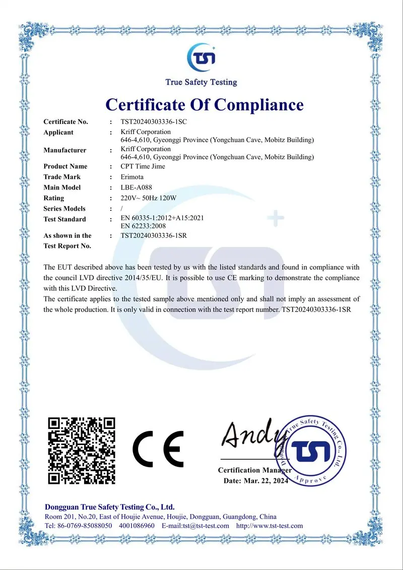 Low Voltage Directive 2014/35/EU certificate of compliance TST20240303336-1SC for the CPT platform, model LBE-A088