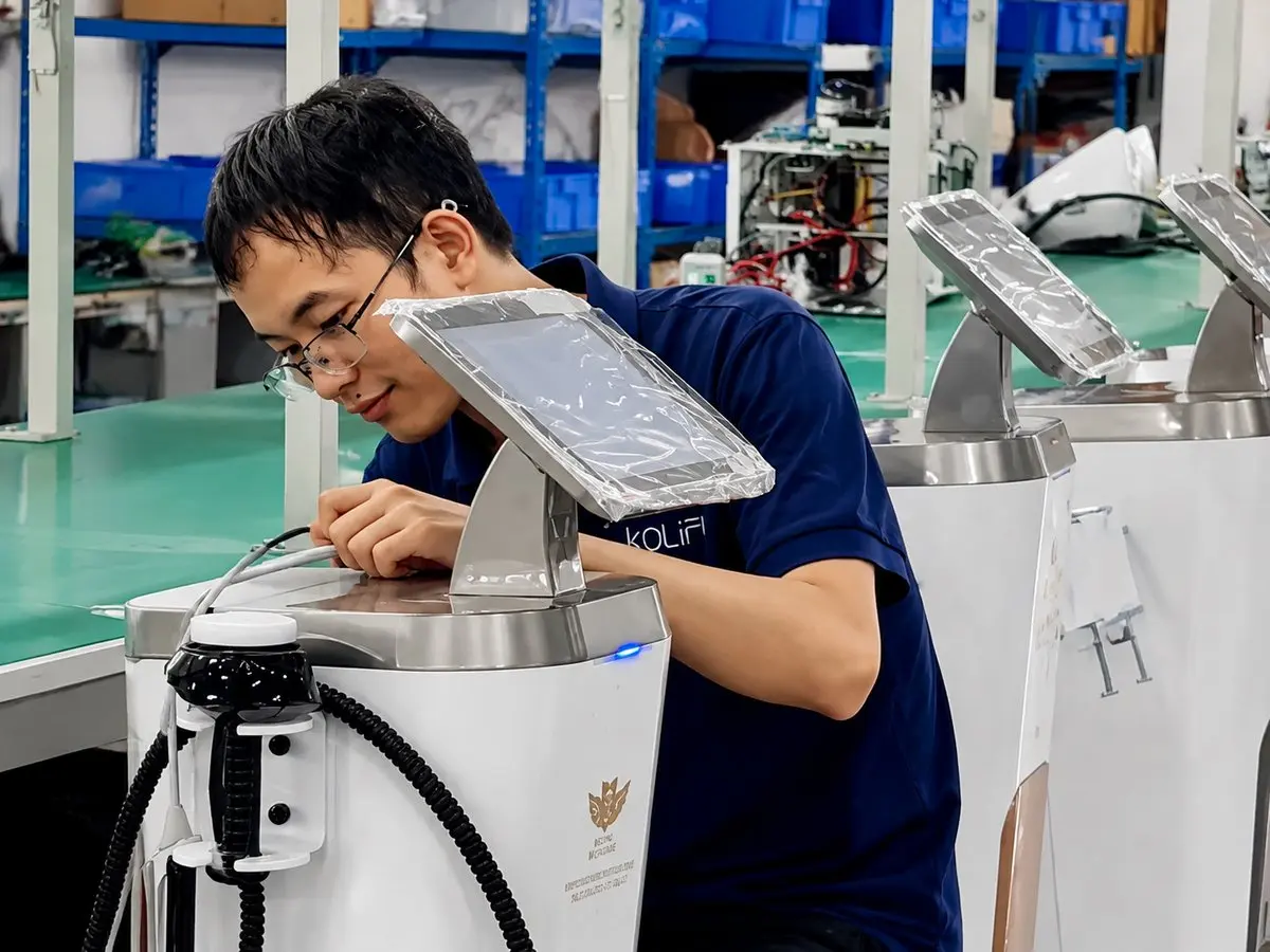 Finished KOLIFU device undergoing pre-shipment inspection