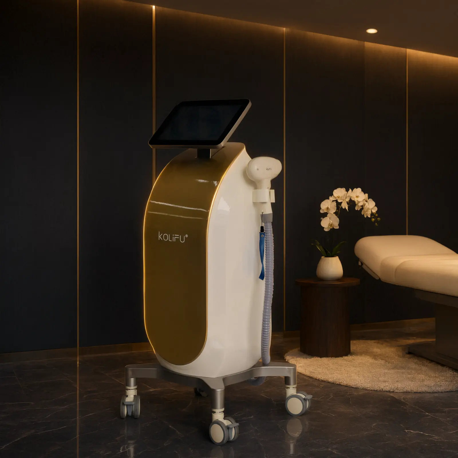 KOLIFU 808nm diode laser hair removal machine installed in a clinic treatment room